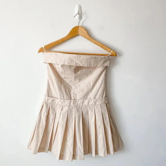 Zara Strapless Striped Pleated Hem Mini Dress Pale Pink Size Small - Picture 8 of 15